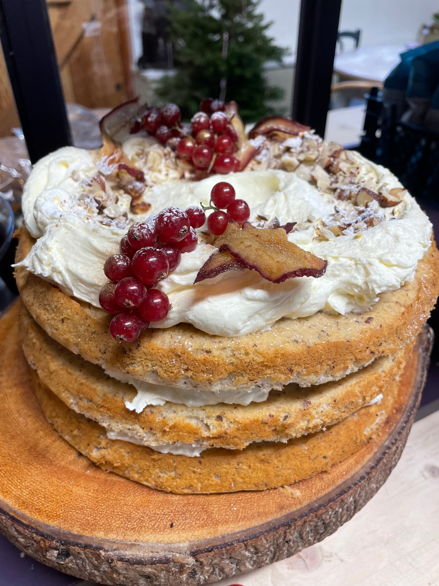 Mulled Wine Poached Pear & Pecan Sour Cream Layer cake