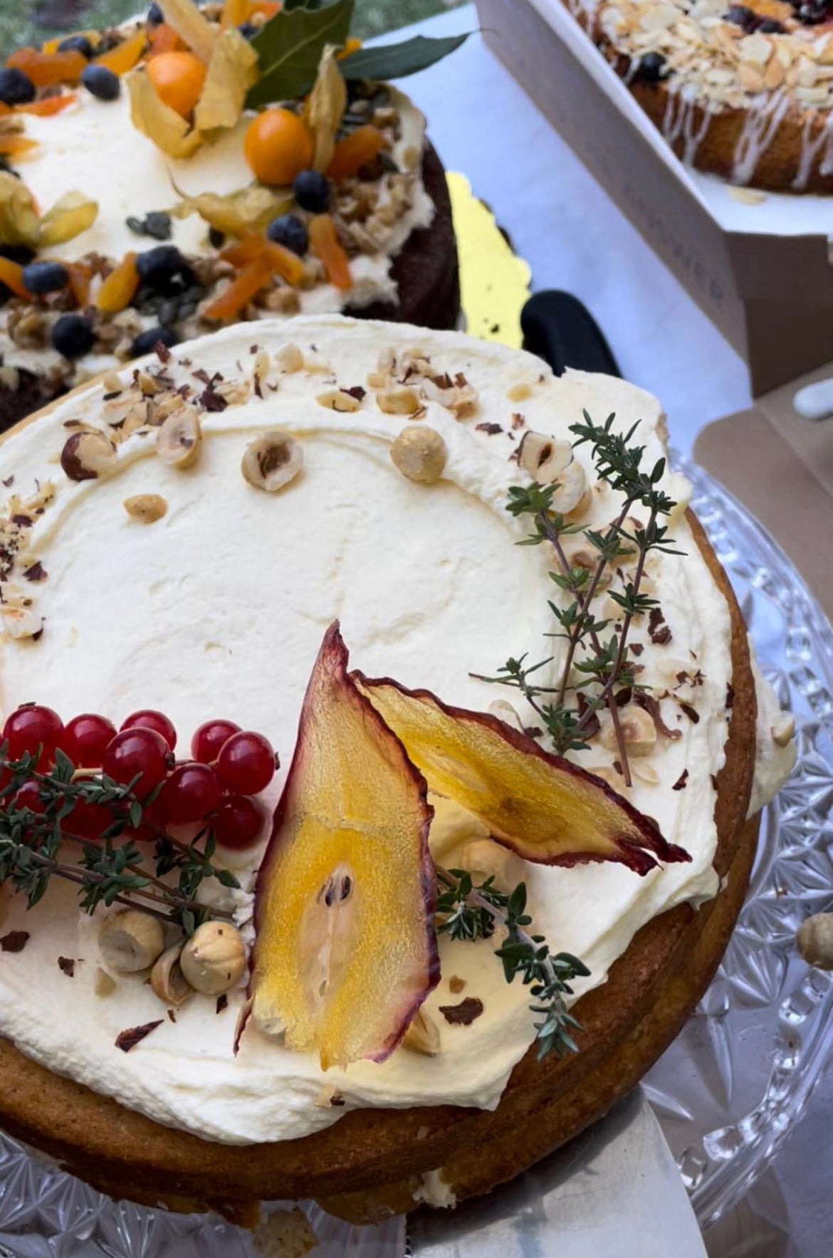 Mulled Wine Poached Pear & Pecan Sour Cream Layer cake